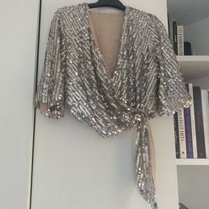 SILVER SEQUIN WRAP BLOUSE